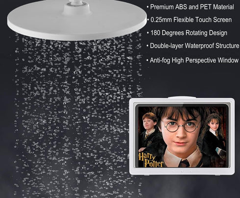 Shower Tablet Holder Waterproof, Wall Mounted Bathroom Case with Rotation and Anti-Fog Screen for 11 inches (Black)