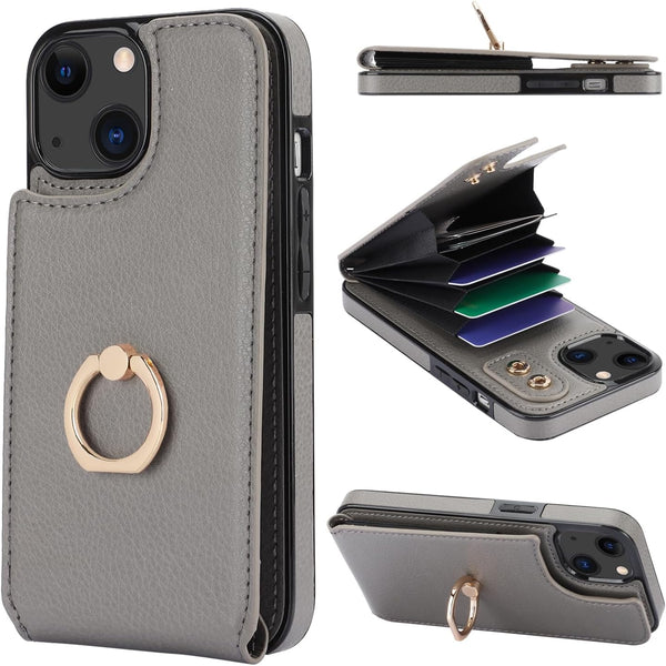 Folosu Compatible with iPhone 13 Case Wallet with Card Holder, 360Rotation Finger Ring