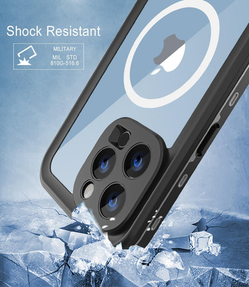 iPhone 14 Pro Max Waterproof Case, Full Body Shockproof Dust Proof Cover with Built-in Screen Protector (Black, 6.7