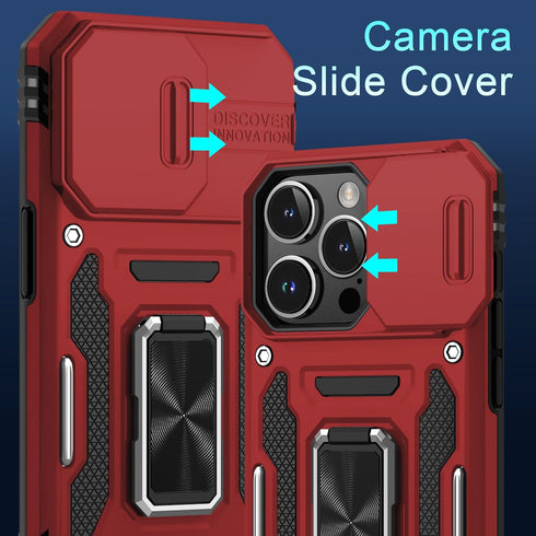 DEERLAMN Military Grade Shockproof Case for iPhone 15 Pro Max, with Slide Camera Cover + Screen Protector (1 Pack), Red