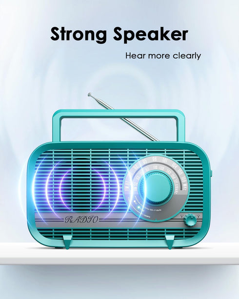 Radio with Bluetooth, Portable AM FM Radio, Best Reception Vintage Retro Radio, Plug in Wall and Play or AA Battery