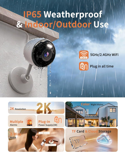 Techage 2K 5G 2.4G 2-Way 24/7 IP65, K07-2P Cameras for Home Security, & WiFi Security Camera Indoor Outdoor for Baby