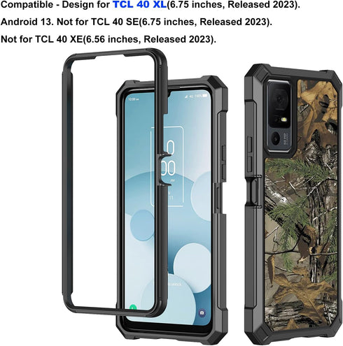 Ailiber for TCL 505 Phone Case, Jitterbug Smart 4/TCL 40 T/TCL 40XL Case with Screen Protector, Dual Layer Protection, Shockproof Corner TPU Bumper, Heavy Duty Silicone Phone Cover-Camo