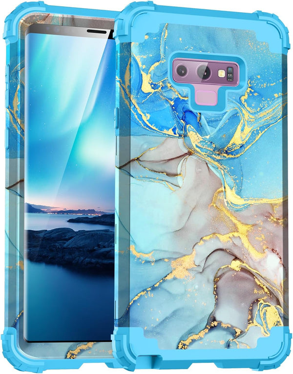 for Galaxy Note 9 Case, Marble Pattern Three Layer Heavy Duty Shockproof Hard Plastic Bumper + Soft Silicone Hybrid