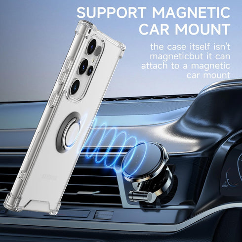 Galaxy S24 Ultra Case Clear with 360° Rotation Metal Ring Holder Stand, Soft TPU Bumper & Hard Protective Case for