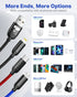 Aioneus 3-in-1 Multi Charging Cable: Fast Charging Nylon Braided USB Cable with Type-C, Micro USB & IP Port for Phones