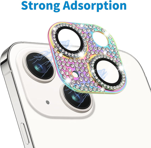 Bling 3D Rhinestone Camera Lens Protector for iPhone 14 & 14 Plus, 9H Tempered Glass, Anti-Scratch, Shockproof,