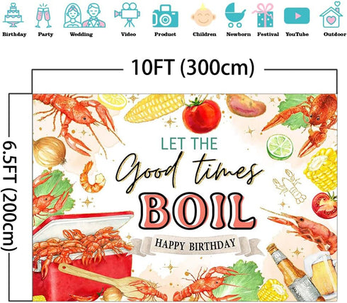 Mocsicka (10x6.5ft) Let The Good Times Boil Backdrop Crawfish Theme Delicious Food Birthday Party Background Lobster