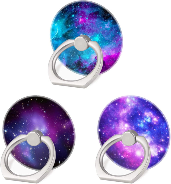 3 Pack Purple Blue Galaxy Cell Phone Ring Holder, 360 Degree Finger Stand for Smartphone