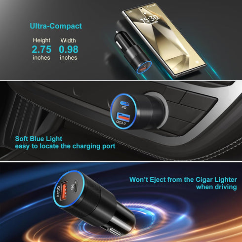 Excgood Fast Charging Type C Car Charger Kit, 25W USB C Wall Adapter for Galaxy S24 Ultra, 2X 6ft Braided Cables