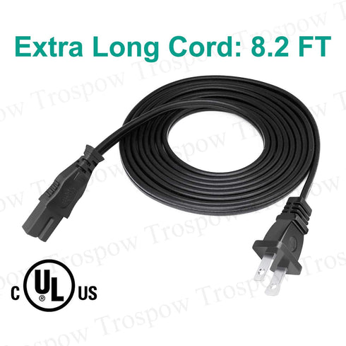 8.2ft Power Cord Replacement for NEC VT670 NP410 NP500 NP510 NP500W NP510W VT595 VT676 VT676E VT770 Projector TV 2 Prong Polarized Power Cord Ac Cable