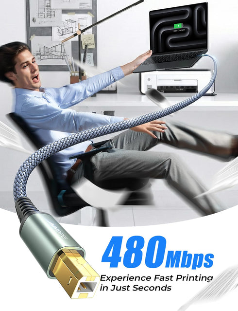 6.6ft 2.0 AINOPE USB A to USB B Priner Cable High-Speed USB MIDI USB Cable, Nylon Braided USB A to B Printer Cord