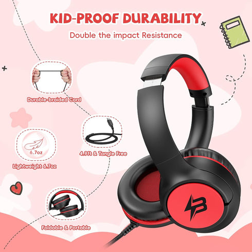 85/94 Kids Headphones Wired with USB C Plug, dB Volume Limit Foldable USB Type C Headphones for Kids Boys Girls, Plug