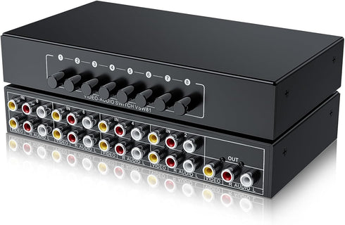 RCA Switch 8 in 1 Out Composite Video L/R Audio Selector Box, BolAAzuL 8-Way RCA Switcher - 8 Port AV Selector Switch
