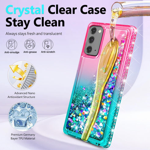 NGB Case for Samsung Galaxy Note 20 & Note 20 5G, Pink/Aqua Glitter Liquid Sparkle Cover with Accessories