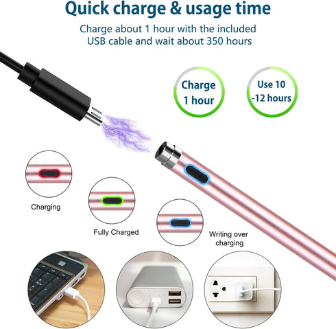 OOCLCURFUL 1.5mm 12H Stylus Pen for Touchscreen - Ultra-Fine Tip Stylus Pen for iPad Pro, Air | Magnetic Cap | Battery