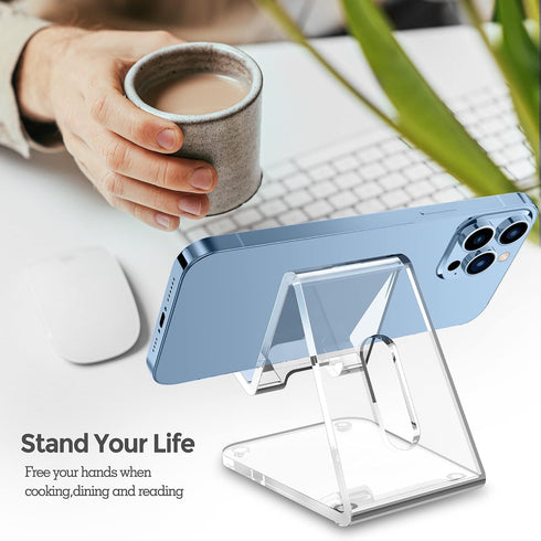 CreaDream Acrylic Cell Phone Stand, 5mm Thicker Clear Holder for Desk, Suitable for iPhone 14/13 Pro Max, All