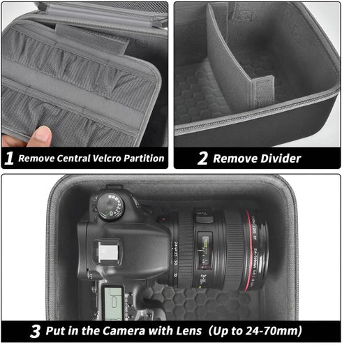 T7 R50 R100 R10 R5 R6 R8 6 Comecase Hard Camera Case for Canon EOS Rebel Mark II, DSLR Mirrorless Camera Bag with Slots