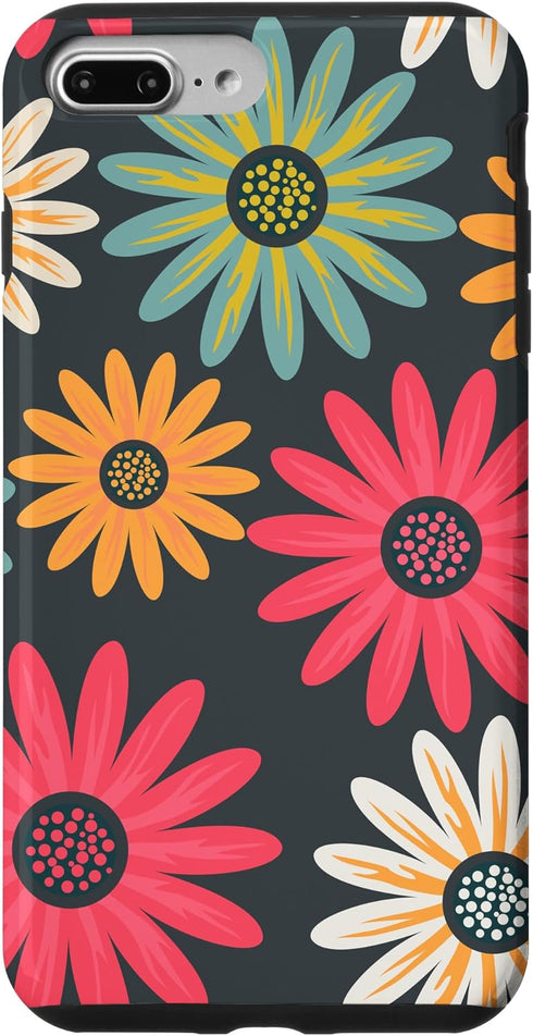 iPhone 7 Plus/8 Plus Case AEN021 Floral Daisy Flowers Pink Green Orange Grey Pattern