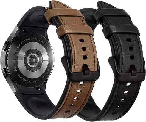 No Gaps Band Genuine Leather with Silicone Replacement Strap for Samsung Galaxy Watch 6/5/4 40mm 44mm, 5 Pro/Classic