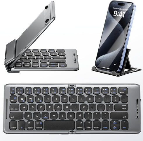 Foldable Bluetooth Keyboard with Stand Holder, Portable Wireless Keyboard for iOS, Android, Windows, Travel, B088