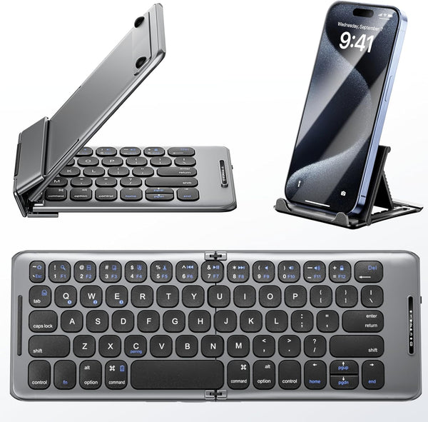Foldable Bluetooth Keyboard with Stand Holder, Portable Wireless Keyboard for iOS, Android, Windows, Travel, B088