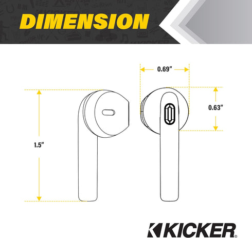 KICKER TWS1 True Wireless Earbuds, Bluetooth Earbuds with Microphone, Fast-Charging Case, 20 Hours Playtime