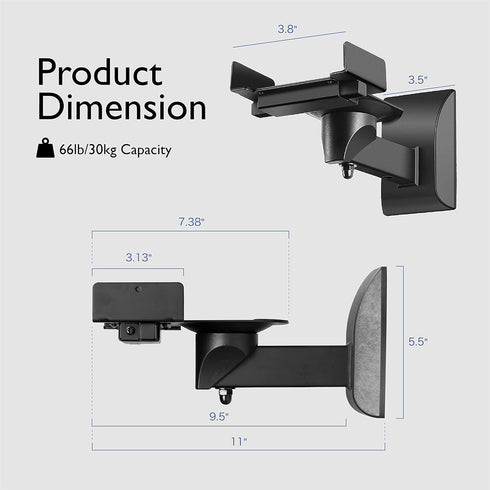 TNP Dual Bookshelf Speaker Wall Mount - 2 Pack, Adjustable, Compatible with Sony, Bose, Yamaha, Pioneer, Supports 66 lbs