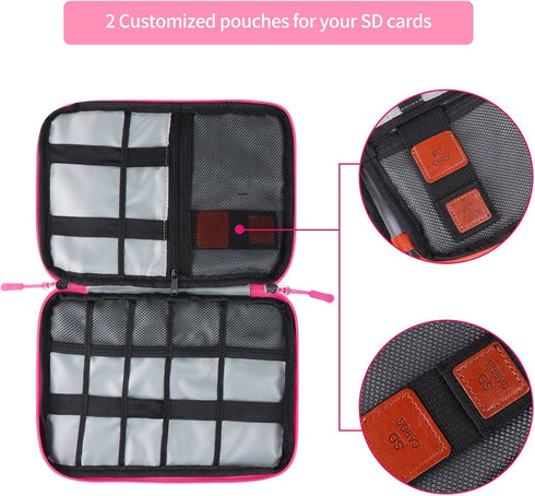 Cable Organizer Bag, Pink Travel Accessories Carry Case for Cable, Charger, Phone, USB, SD Card with Ties