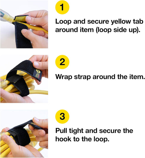 Selfie Straps by Wrap-It Storage, 6-inch Black Elastic Hook and Loop Cord Organizer Wraps, 12-Pack