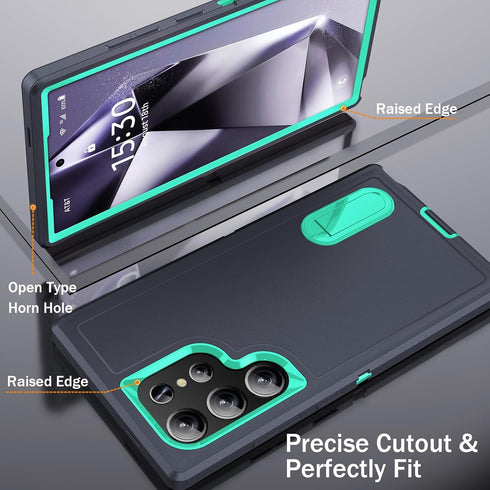 BaHaHoues Samsung Galaxy S24 Ultra Case, Dark Blue/Aqua Blue, with Built-in Kickstand, Shockproof/DropProof Military