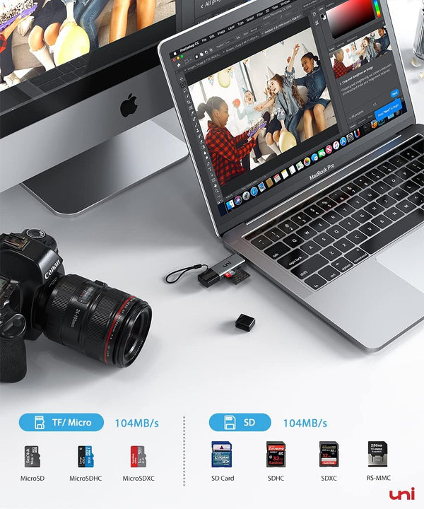 uni SD Card Reader, High-Speed USB C to Micro SD Card Adapter, Dual Slots for SD/Micro SD/SDHC/SDXC