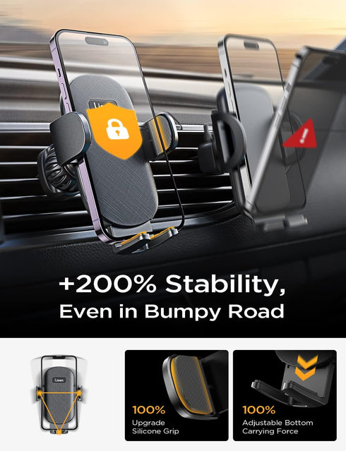LISEN Phone Mount for Car, Ultra Stable Holder for Car Vent, Steel Hook Clip for iPhone 15/14/13 Pro and Samsung Galaxy