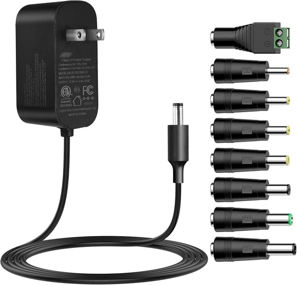 Tonton 12V 2A 6Ft Power Supply Adapter, 24W Universal Charger AC 100-240V with