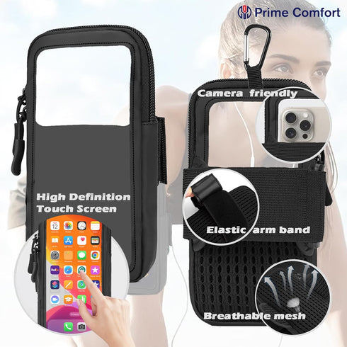 Adjustable Arm Band Phone Holder for Running, Walking, Workout - Clear Crossbody Pouch Purse with Strap for iPhone and