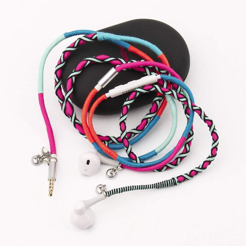 URIZONS Nylon Braided Tangle Free in Ear Headphones - Colorful Wraps Wired Earbuds with Microphone Compatible with