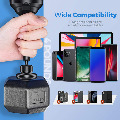 ORIbox Magnetic Phone Holder Car Mount with Adjustable Telescopic Arm, Strength Suction Cup, Compatible with All Phones