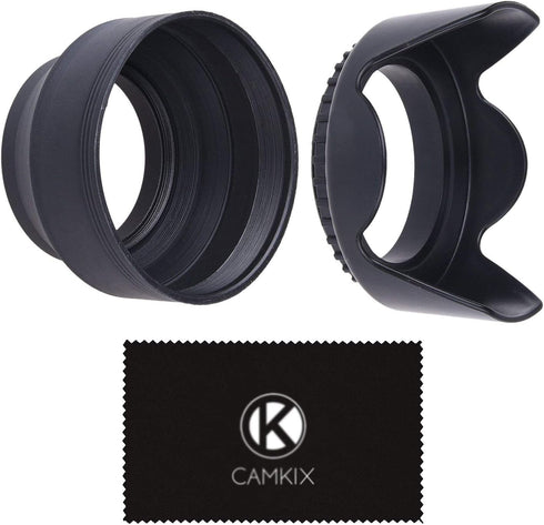 55mm Set of 2 Camera Lens Hoods, Rubber (Collapsible) + Tulip Flower, Sun Shade/Shield