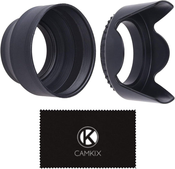55mm Set of 2 Camera Lens Hoods, Rubber (Collapsible) + Tulip Flower, Sun Shade/Shield