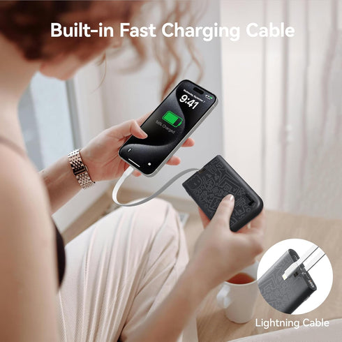 imuto Graffiti Style Portable Charger with Built-in Lightning Cable,22.5W Fast Charging 10000mAh Power Bank LED Display,Travel Essentials,Battery Pack Compatible with iPad,iPhone14/13/12Pro Max etc.
