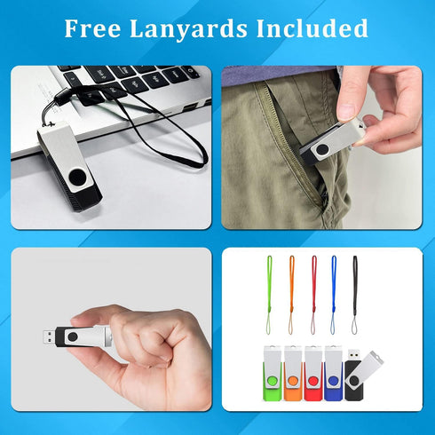 Wooolken 8GB 5 Pack, 2.0 (5 USB Flash Drive USB Memory Stick with Lanyards Swivel Thumb Drives for Data Storage