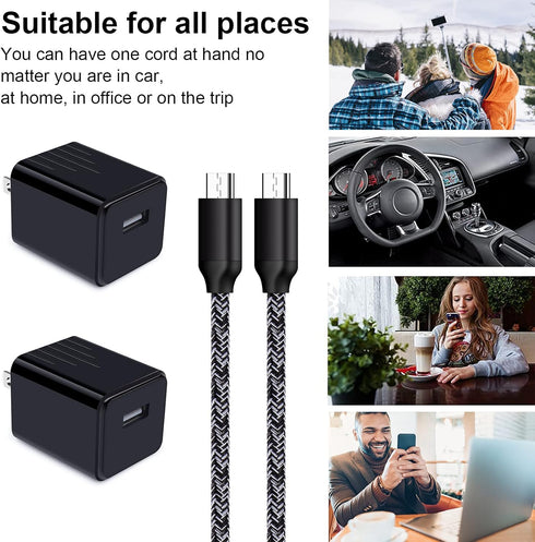 Fast Charging Micro USB Cable 6ft with Wall Charger for Samsung Galaxy S6 S7 J3 J7 Note 5, LG Stylo, Tablet, Kindle