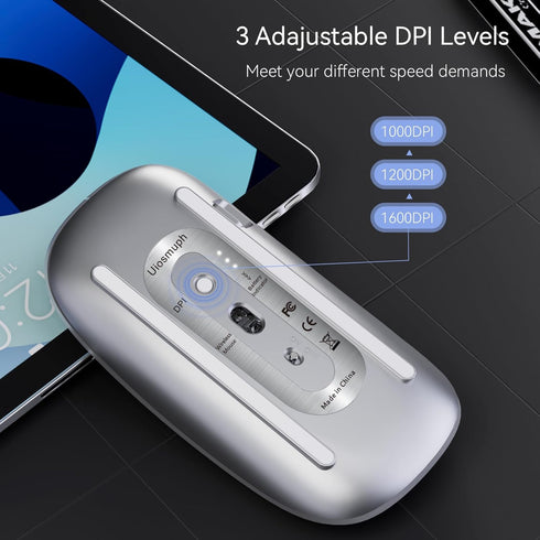 Uiosmuph G11 Wireless Mouse, USB C Rechargeable Slim Silent Mice, 2.4GHz Optical with USB Nano Receiver for