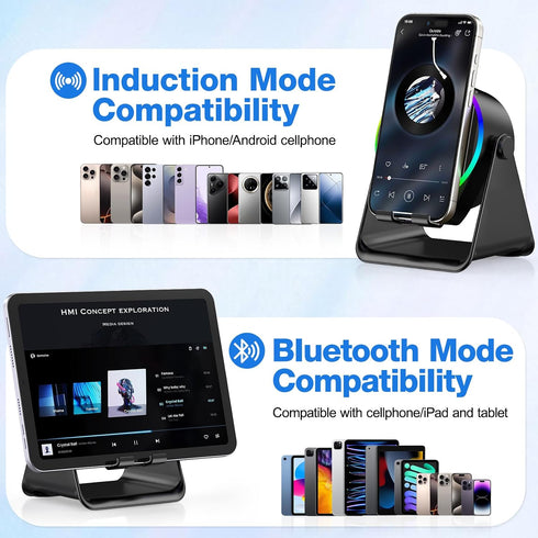 TARKARI 5 1 360 Wireless Induction Speaker, in Bluetooth Speaker, Rotation Cell Phone Stand and Colorful Ambient Light