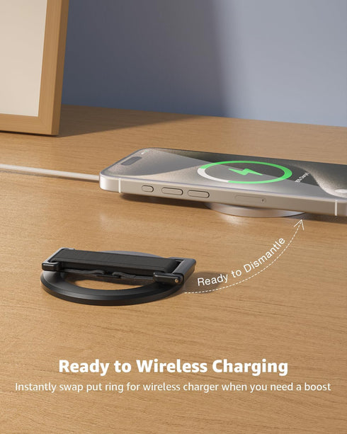 SUPERONE 2024 Upgrade MagSafe Phone Grip with Finger Strap, Removable Ring Holder with Kickstand for iPhone 15/14/13/12