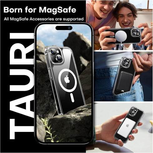 TAURI 3 in 1 Magnetic iPhone 13 Case - Compatible with MagSafe with 2X Screen Protectors - Clear 6.1"