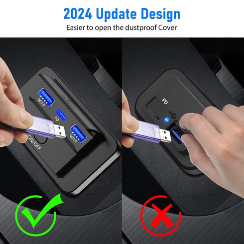 Linkstyle 2PCS RV USB Outlet, 66W 12V Charger Socket with 2 USB A Ports and 1 USB C Port, Outlet with Switch for Car