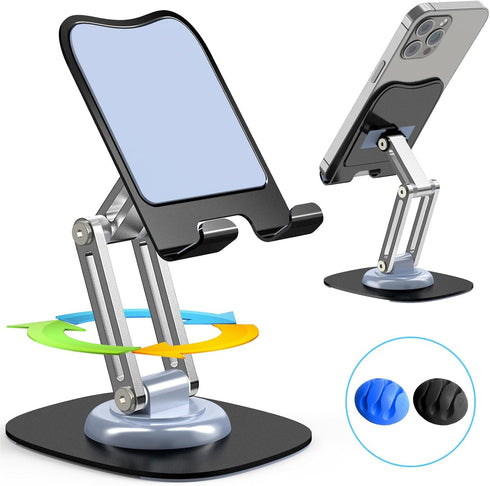 Cell Phone Stand, Fully Adjustable Foldable Desktop Holder, 360 Degree Rotating for iPhone 15 14 13 12 Pro, Blue