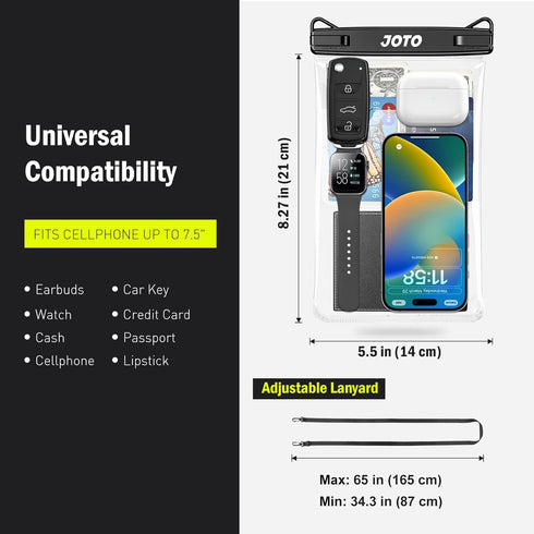 JOTO 2 Pack Large Waterproof Phone Pouch - IPX8 Universal Underwater Dry Bag for iPhone 15/14/13/12/11 Pro Max