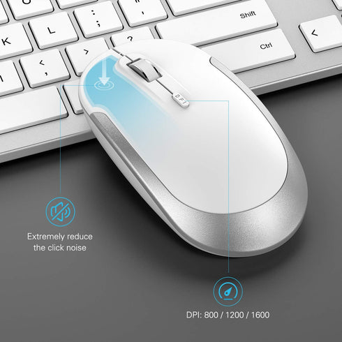 Wireless Keyboard and Mouse Combo, Full Size Slim Thin Wireless Keyboard with Numeric Keypad (White & Silver)